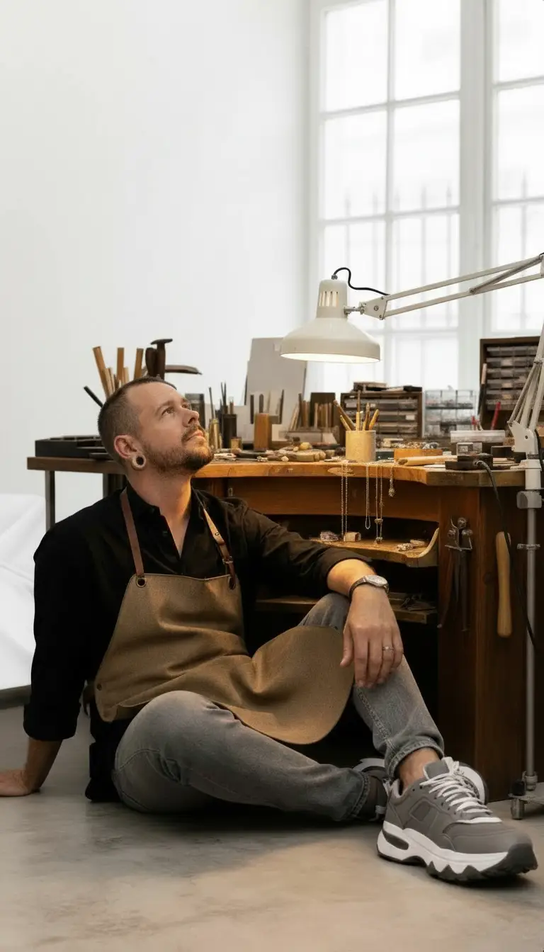 Le créateur Dimitri dans son atelier de joaillerie